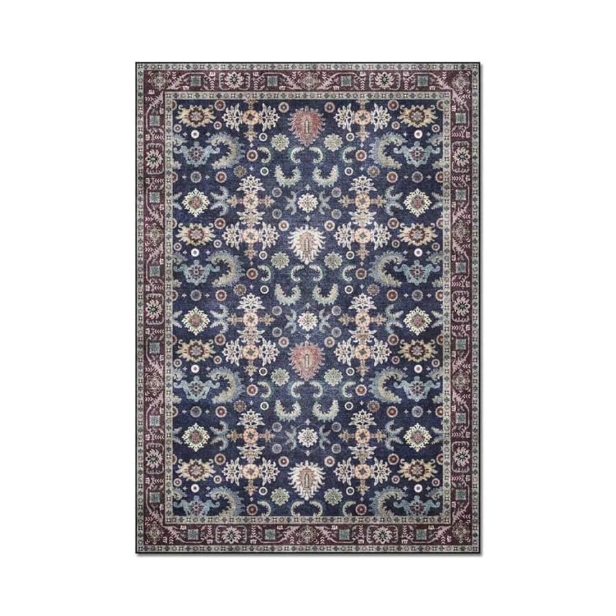 ペルシャ絨毯（110×60cm ) 花柄ダークブルーラグ Amazon | ラグ 夏用 カーペット 約1畳 花柄7 ペルシャ絨毯風